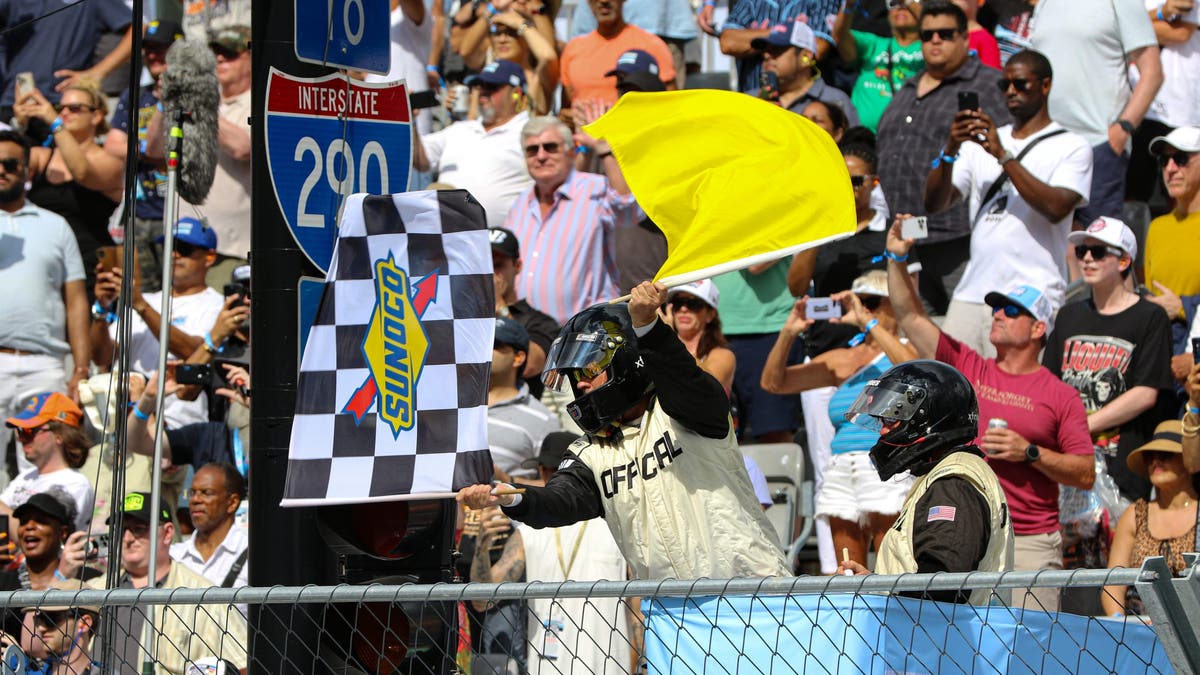 Van Gisbergen took the checkered flag under a caution because Cody Ware blew a brake rotor and slammed into the Turn 6 tire barrier in the final laps. (Photo by Ed McGregor/FOX Sports)