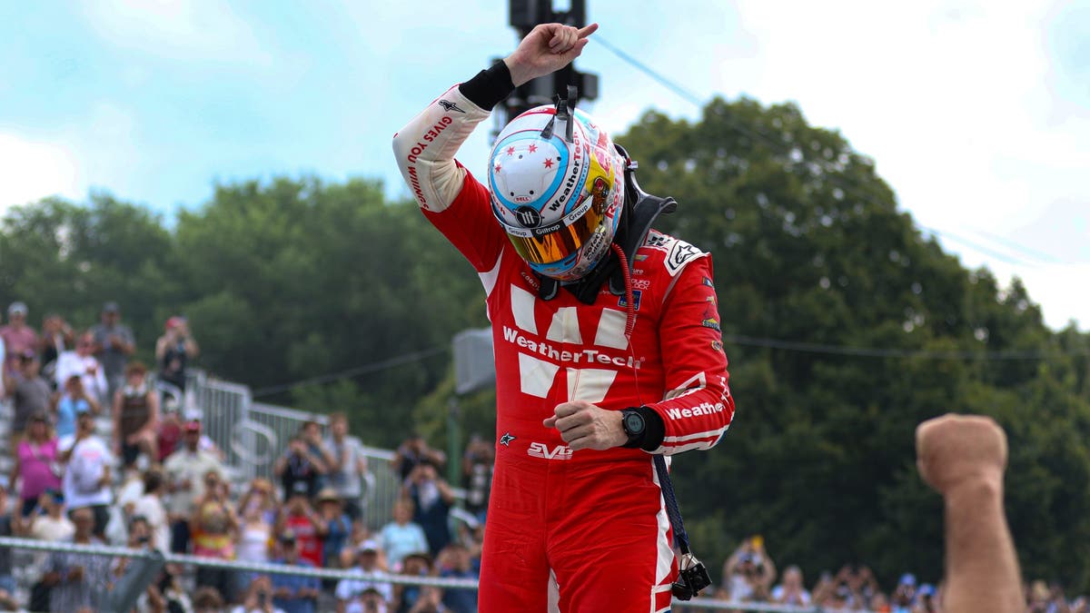 Just before the rain came, van Gisbergen celebrated his second win in two days in Chicago. It was quite a weekend for a driver who didn’t expect to race in NASCAR before a one-off opportunity two years ago. (Photo by Ed McGregor/FOX Sports)