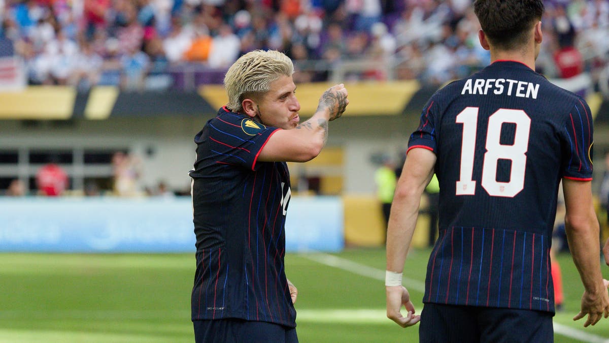 Diego Luna's signature celebration of kissing his tattoos to honor his family after scoring a goal. (Photo by Jeremy Olson/ISI Photos/ISI Photos via Getty Images)