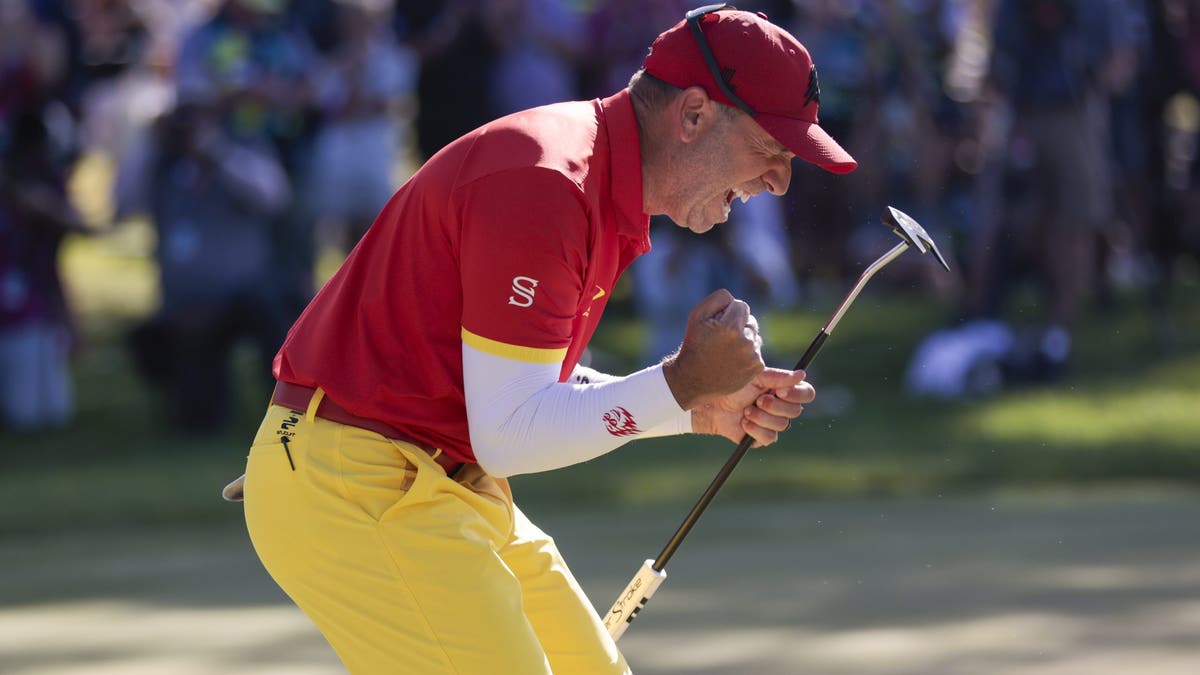 Sergio Garcia reacts after capturing the win in Spain last year.