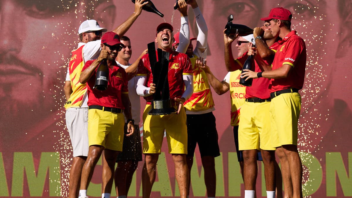 Sergio Garcia and Fireballs GC celebrate with the trophy after winning LIV Golf Andalucia in 2024.