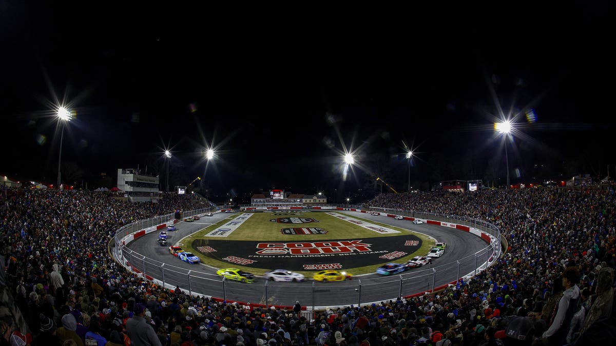 A general view of racing during the Cook Out Clash at Bowman Gray Stadium on February 2, 2025