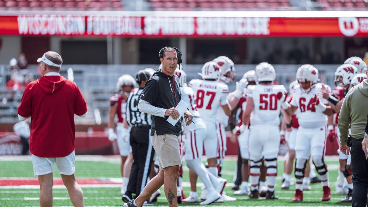 Wisconsin coach Luke Fickell at the Wisconsin Football Spring Showcase at Camp Randall Stadium. (Photo by Ross Harried/NurPhoto via Getty Images)