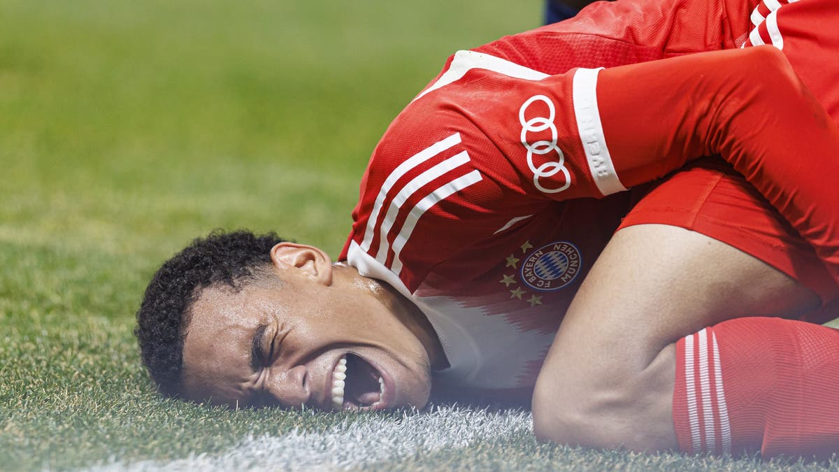 Jamal Musiala was carted off in the first half. (Photo by Martín Fonseca/Eurasia Sport Images/Getty Images)