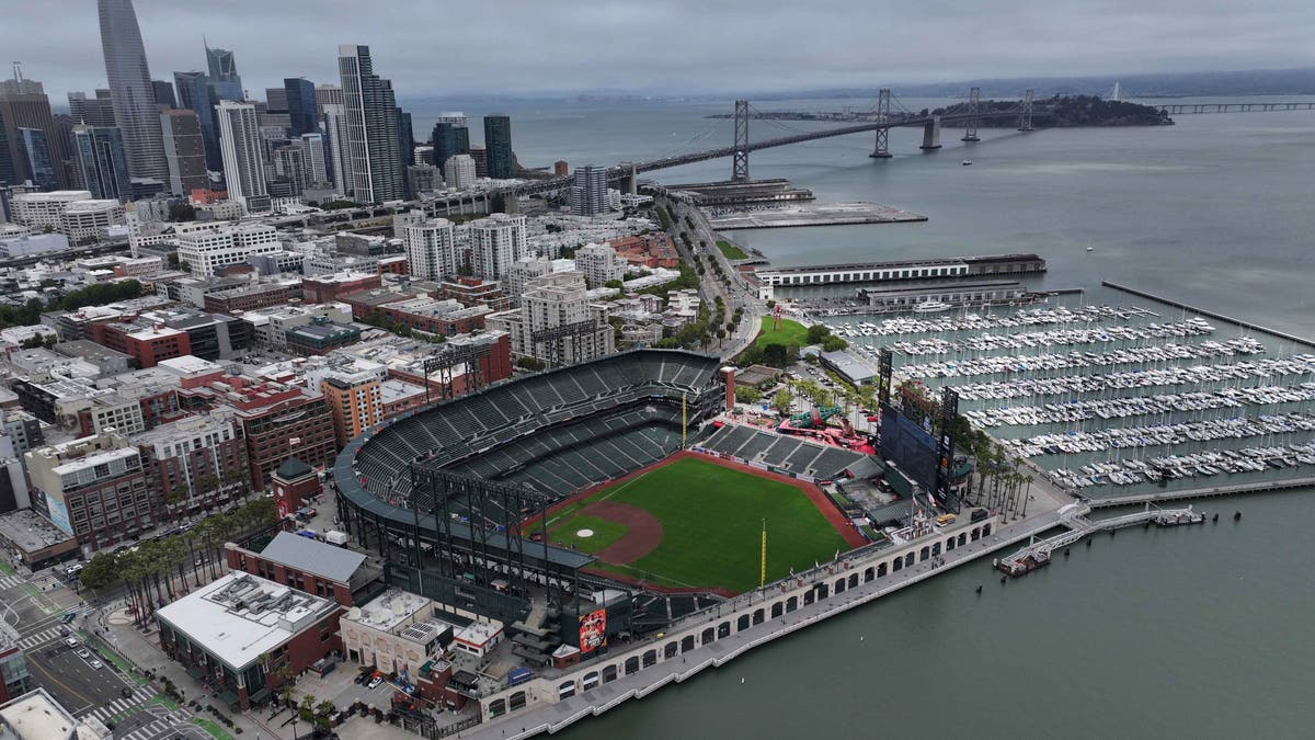 A general overhead view of Oracle Park on June 24, 2025 in San Francisco, California. (Photo by Kirby Lee/Getty Images)