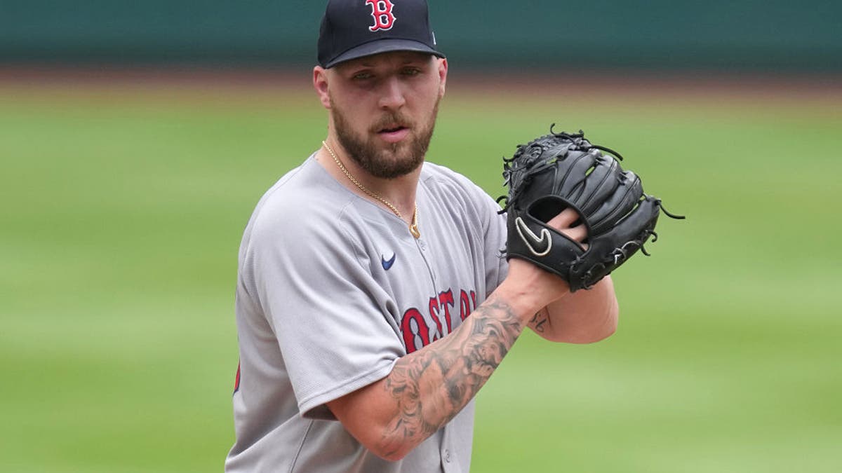 Garrett Crochet #35 of the Boston Red Sox pitches during a baseball game against the Washington Nationals at Nationals Park on July 6, 2025 in Washington, D.C. (Photo by Mitchell Layton/Getty Images)