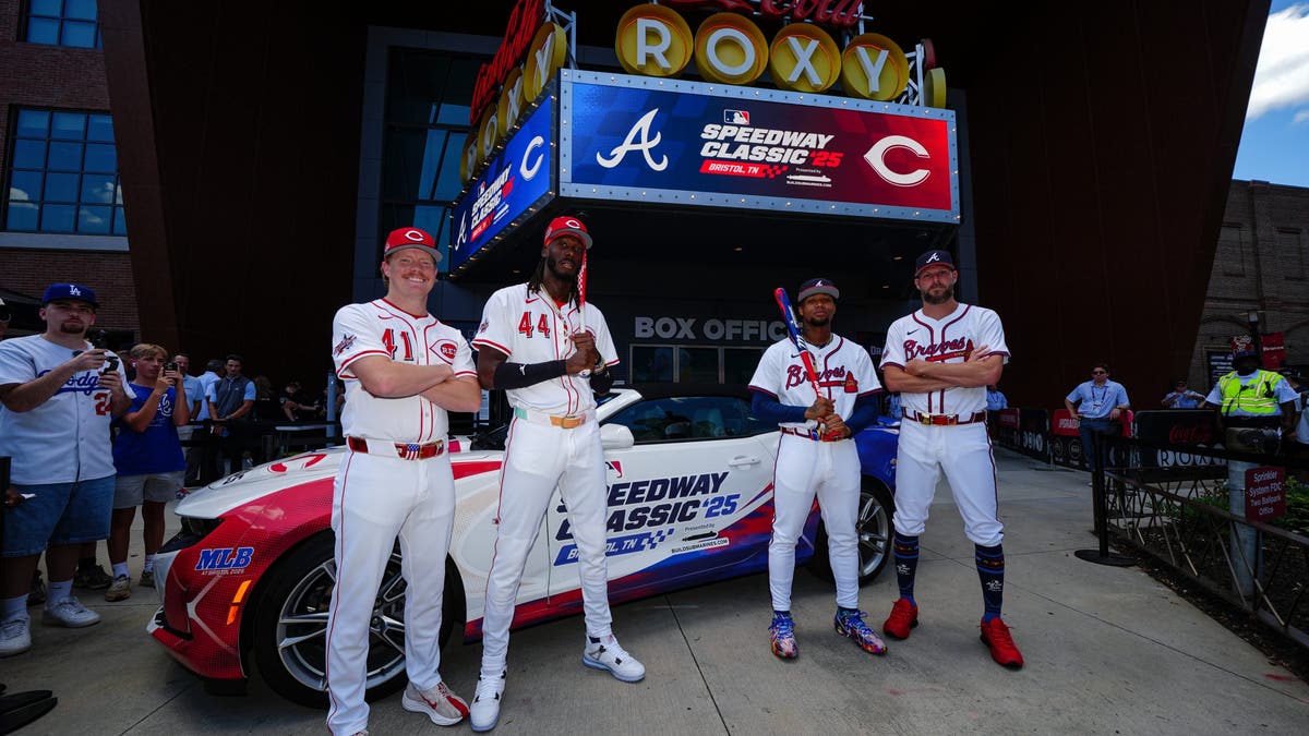 Andrew Abbott, Elly De La Cruz, Ronald Acuna Jr. and Chris Sale during the All-Star Press Conference at Coca-Cola Roxy.