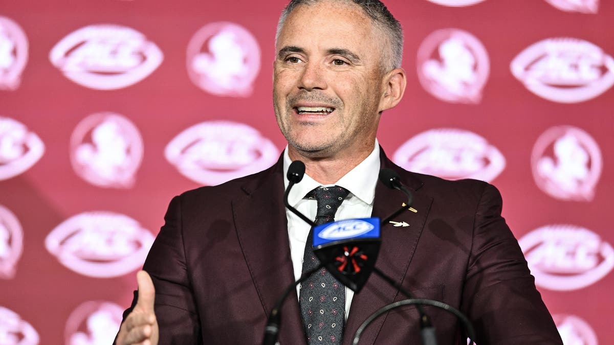 Florida State head coach Mike Norvell speaks during the ACC Football Kickoff. (Photo by Matt Kelley/Getty Images)