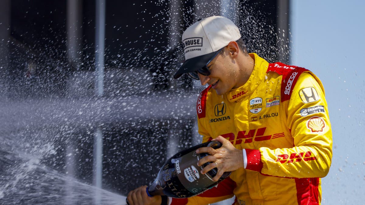 Alex Palou celebrates his win at Laguna Seca