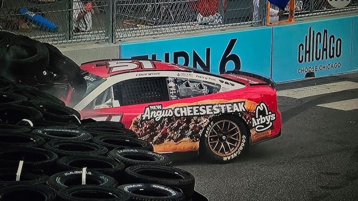 The aftermath of Cody Ware's hard crash at Chicago.
