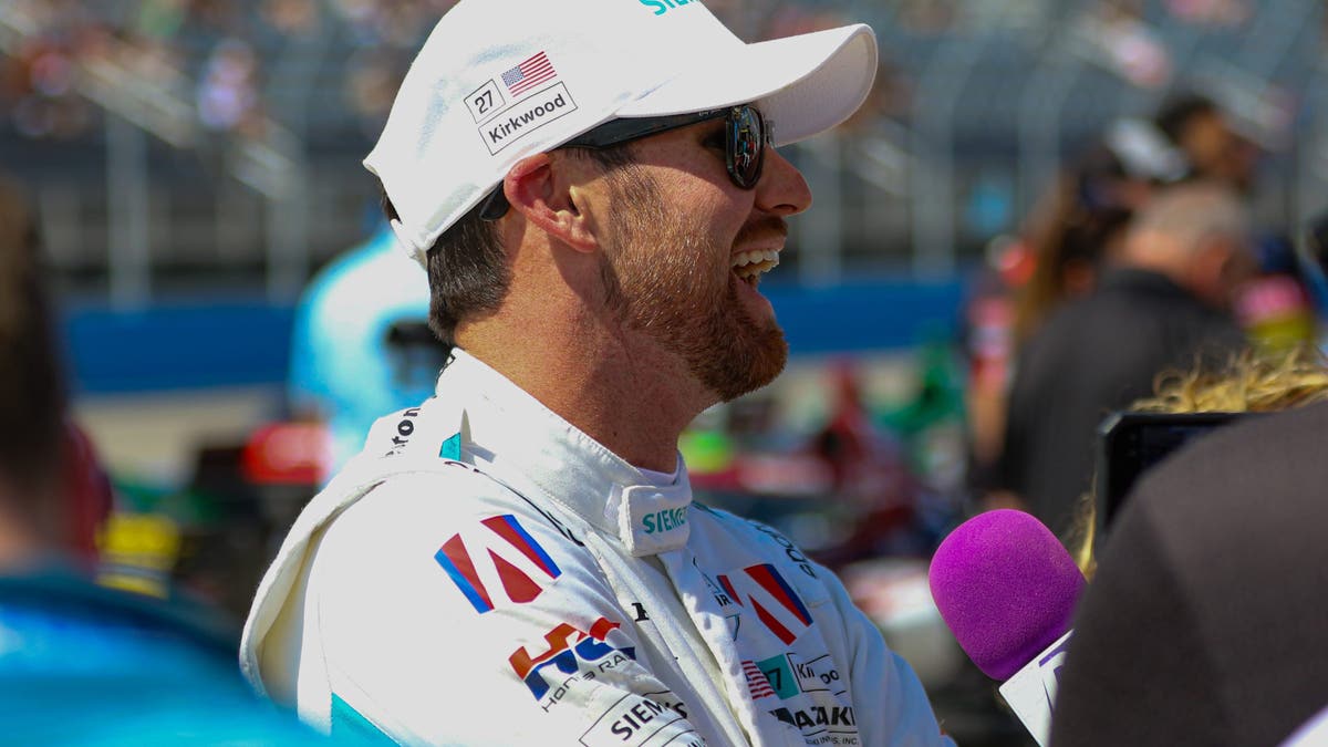After a solid qualifying run of 160.353 mph, good enough for him to start sixth in the race, Kirkwood talks with the media. (Photo by Ed McGregor/FOX Sports)