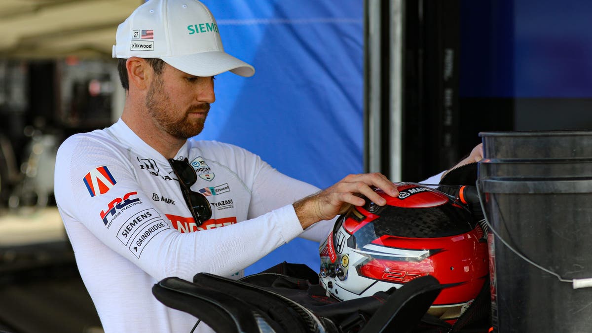 At the Andretti garage, Kirkwood packs up his helmet and gear for Saturday morning practice. (Photo by Ed McGregor/FOX Sports)