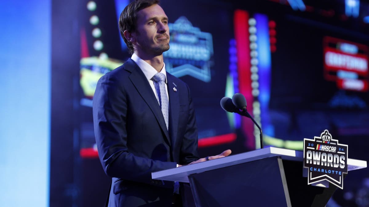 NASCAR Executive Ben Kennedy speaks during the NASCAR Awards and Champion Celebration at the Charlotte Convention Center in Nov. 2024