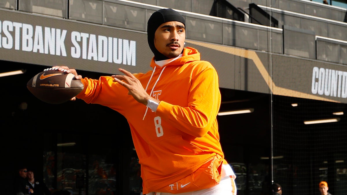 Nico Iamaleava warms up prior to the game between the Tennessee Volunteers and the Vanderbilt Commodores at FirstBank Stadium on November 30, 2024 in Nashville, Tennessee. (Photo by Johnnie Izquierdo/Getty Images)