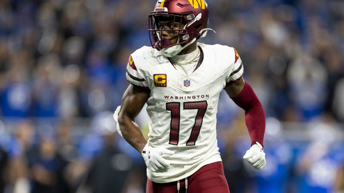 Terry McLaurin #17 of the Washington Commanders runs a route during an NFL Football game against the Detroit Lions at Ford Field on January 18, 2025 in Detroit, Michigan. (Photo by Michael Owens/Getty Images)