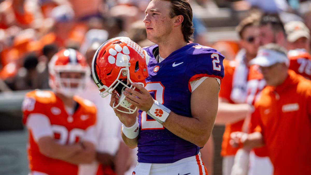 Cade Klubnik #2 of the Clemson Tigers looks on during the spring game at Memorial Stadium on April 05, 2025 in Clemson, South Carolina. (Photo by Jacob Kupferman/Getty Images for ONIT)