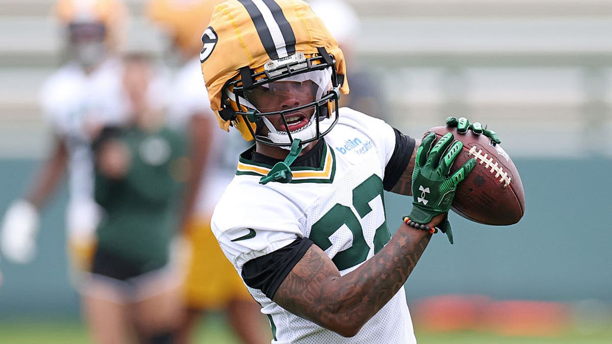 Matthew Golden #22 of the Green Bay Packers participates in drills during mandatory minicamp on June 10, 2025. (Photo by Stacy Revere/Getty Images)
