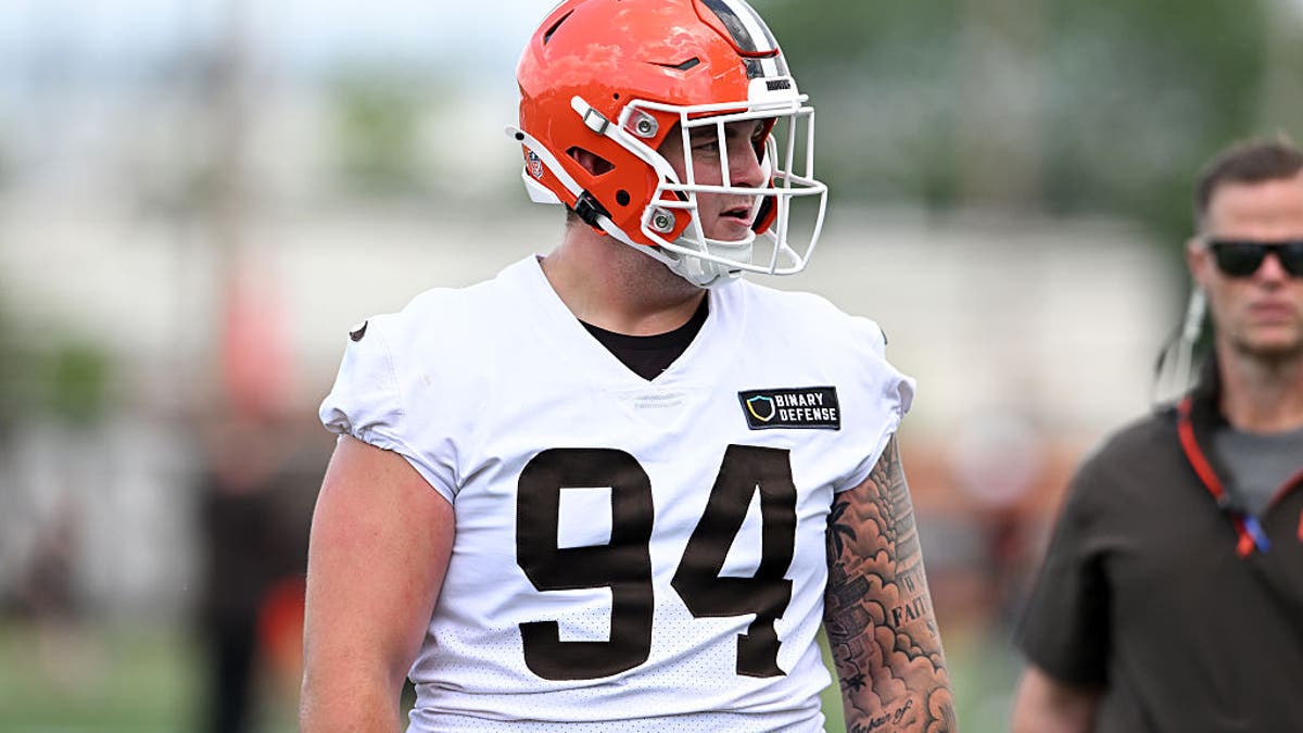 Mason Graham #94 of the Cleveland Browns looks on during mandatory minicamp on June 10, 2025. (Photo by Nick Cammett/Diamond Images via Getty Images)