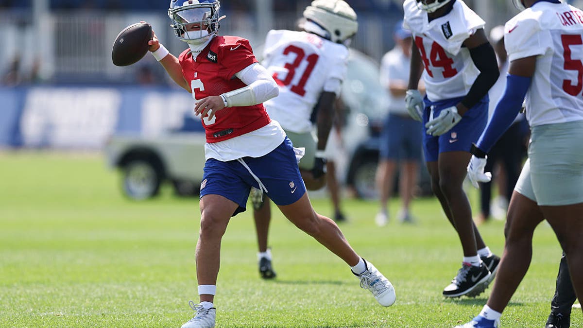 The Giants invested a lot of capital in acquiring Jaxson Dart. How long can Wilson hold off the first-round draft pick? (Photo by Ishika Samant/Getty Images)