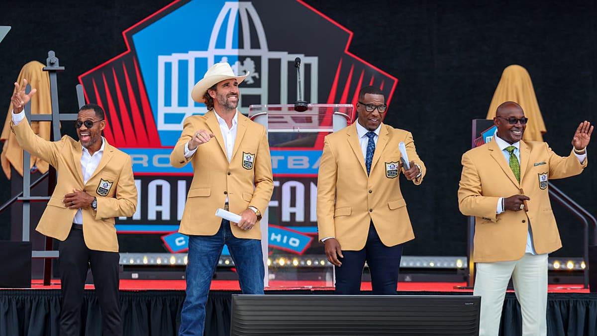 Eric Allen, Jared Allen, Antonio Gates and Sterling Sharpe were inducted into the Pro Football Hall of Fame on Aug. 2. (Photo by Frank Jansky/Icon Sportswire via Getty Images)