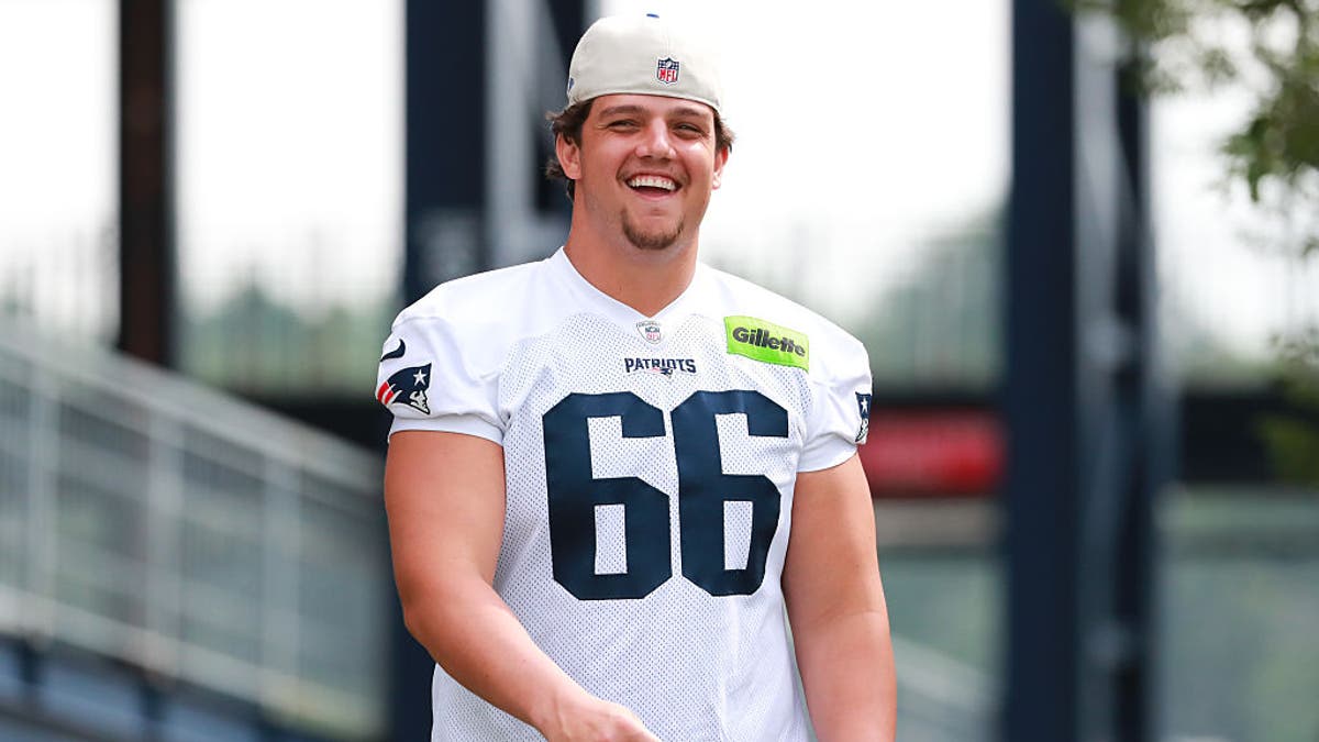 New England Patriots offensive tackle Will Campbell #66 walks out to the field during New England Patriots training camp on July 31, 2025. (Photo by Summer Lamont/Icon Sportswire via Getty Images)