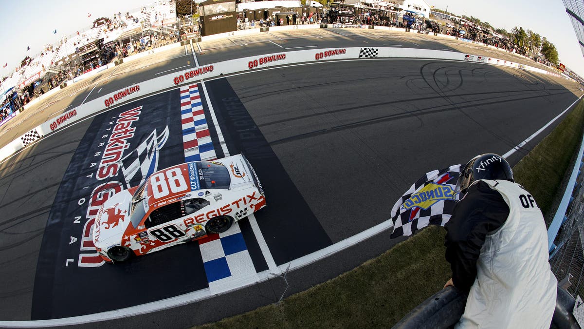Connor Zilisch takes the checkered flag to win the NASCAR Xfinity Series Mission 200 at The Glen at Watkins Glen International