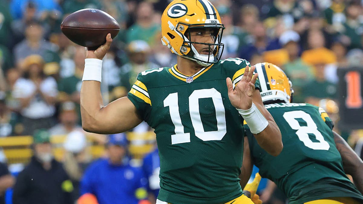 Jordan Love #10 during a preseason game at Lambeau Field in Green Bay, Wisconsin on August 9, 2025. (Photo by Justin Casterline/Getty Images)