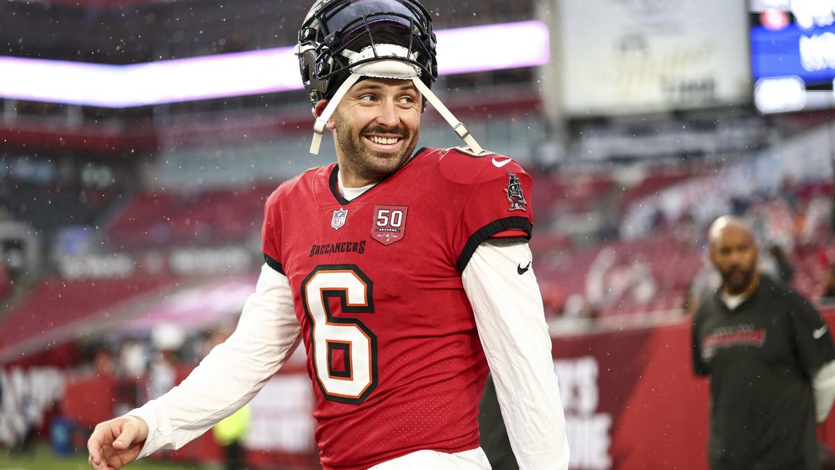 Baker Mayfield has had plenty of reasons to smile throughout his first two years with the Buccaneers. (Photo by Kevin Sabitus/Getty Images)