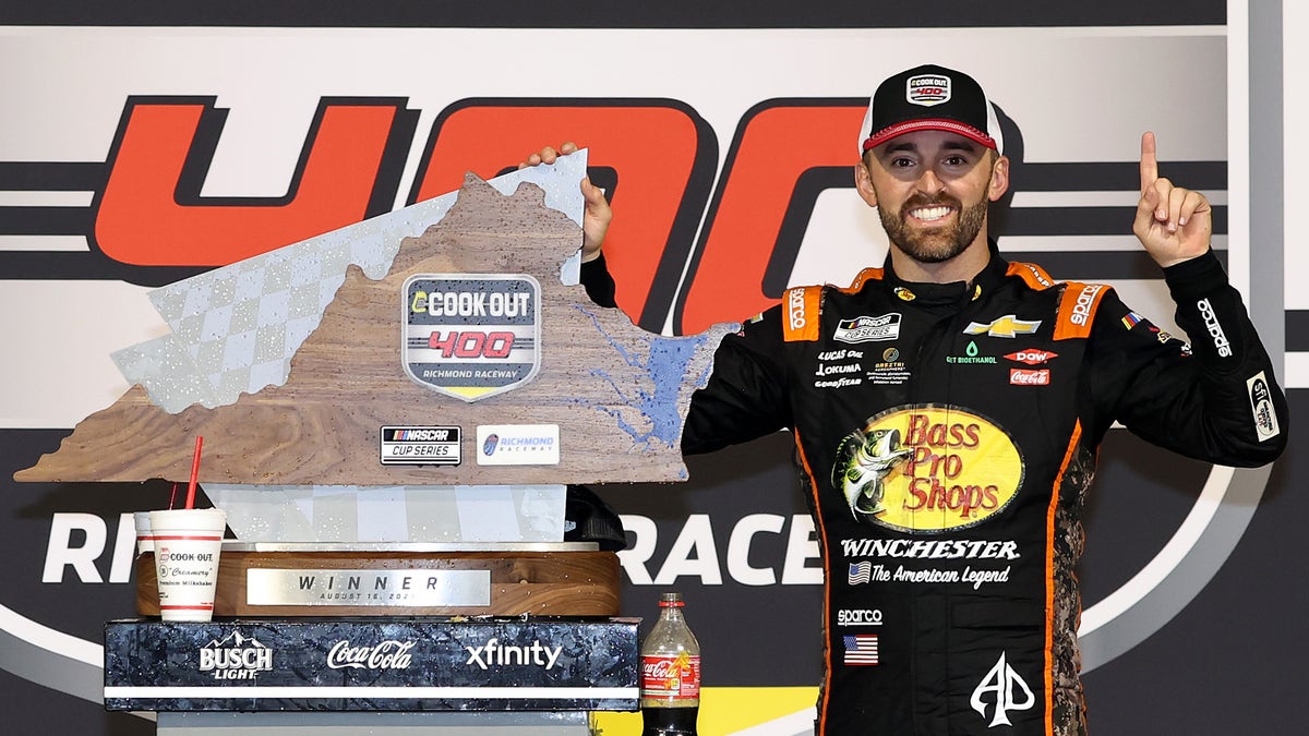 Austin Dillon celebrates in victory lane after winning the NASCAR Cup Series Cook Out 400 at Richmond