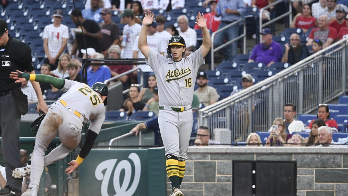 Nick Kurtz has had a breakout season with the A's, but the team has stumbled due to poor pitching. ?(Photo by Alyssa McDaniel/MLB Photos via Getty Images)