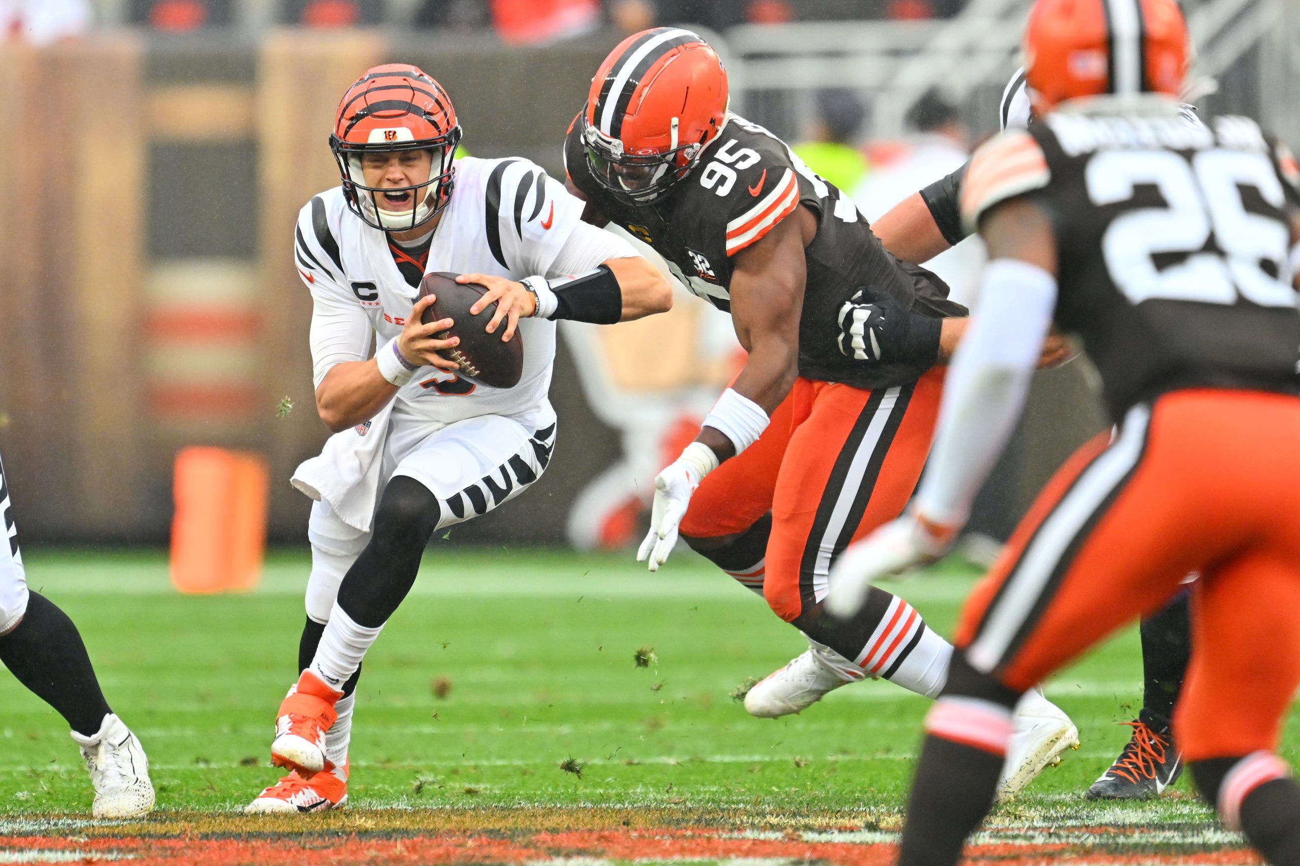 The last time Joe Burrow and the Bengals opened the season in Cleveland, the Browns' defense gave Cincinnati a rough time. (Photo by Jason Miller/Getty Images)