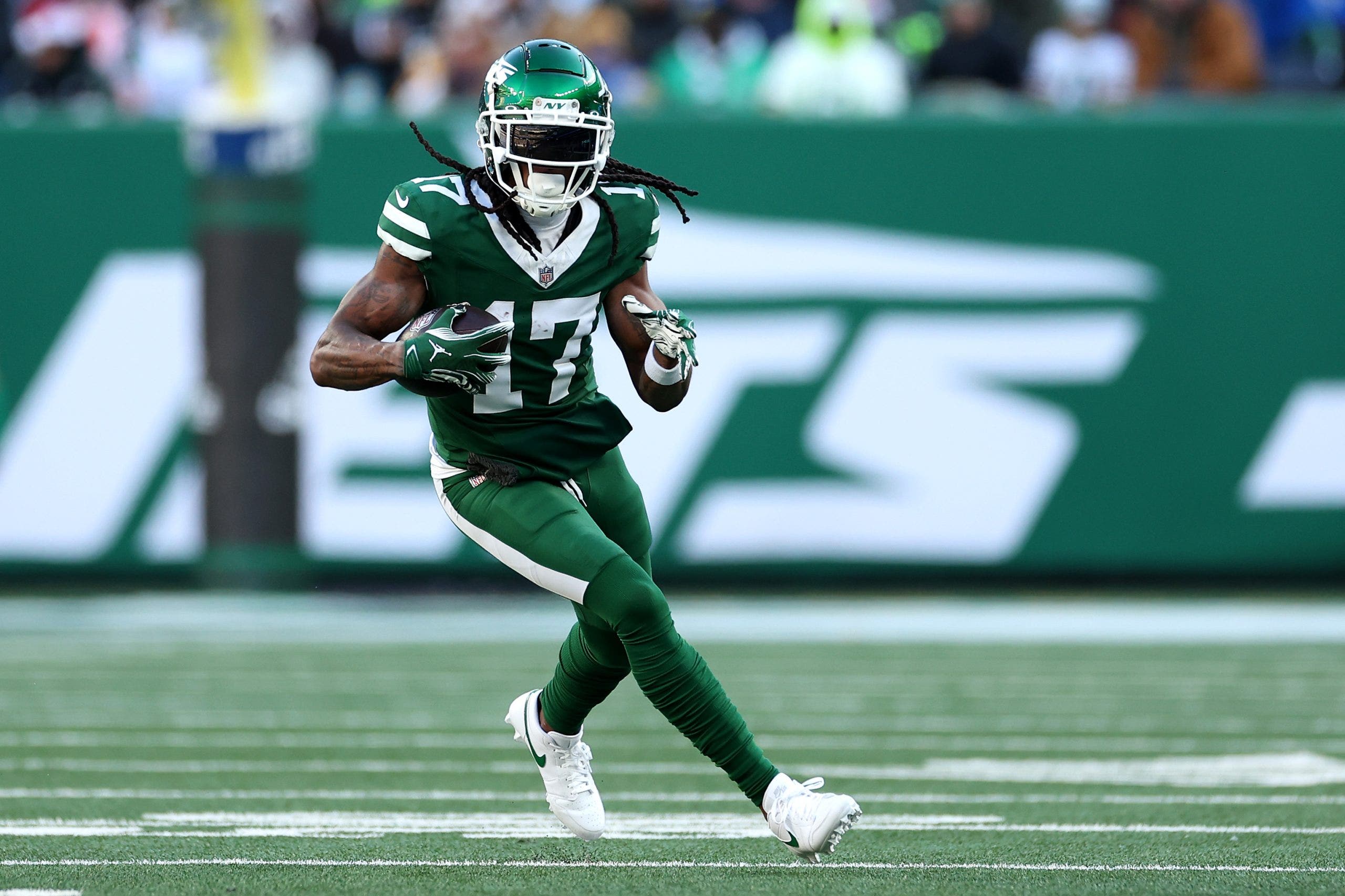 While Davante Adams wasn't able to lead the Jets to the playoffs, he was sixth in receiving yards (576) and tied for second in receiving touchdowns (6) over the final six weeks of the 2024 season. (Luke Hales/Getty Images)