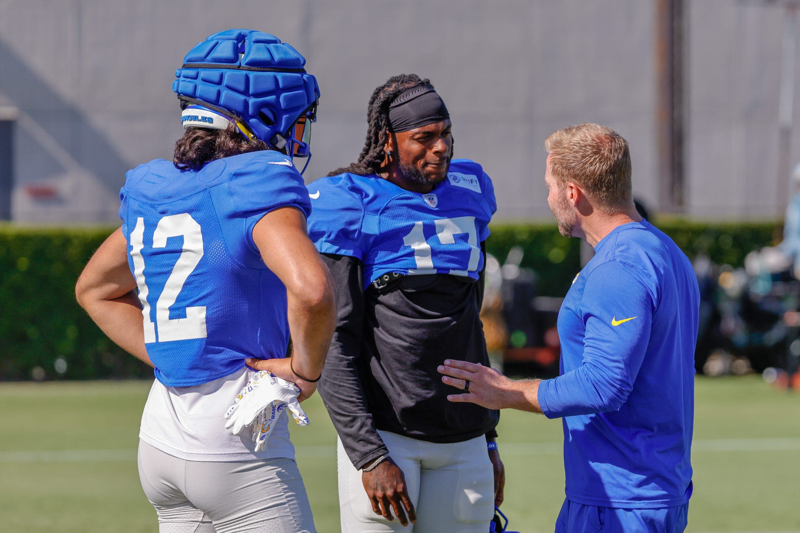 Davante Adams has emerged as a leader for the Rams ahead of his first regular-season with the team, taking Puka Nacua (left) under his wing. (Photo by Jevone Moore/Icon Sportswire via Getty Images)