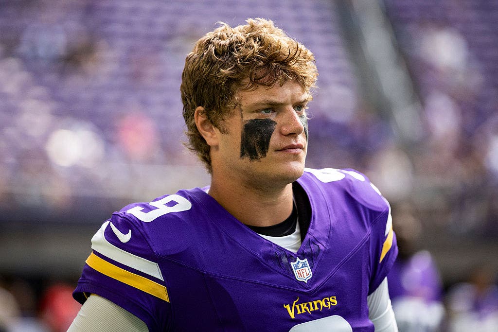 J.J. McCarthy will make his long-awaited NFL debut in Week 1 after missing last year due to a knee injury. (Photo by Kara Durrette/Getty Images)