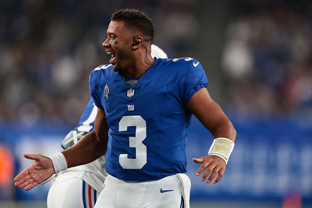Russell Wilson is fully embracing New York, but he has at least a couple of concerns as the regular season commences: a daunting Giants schedule and a first-round QB waiting in the wings. (Photo by Kathryn Riley/Getty Images)