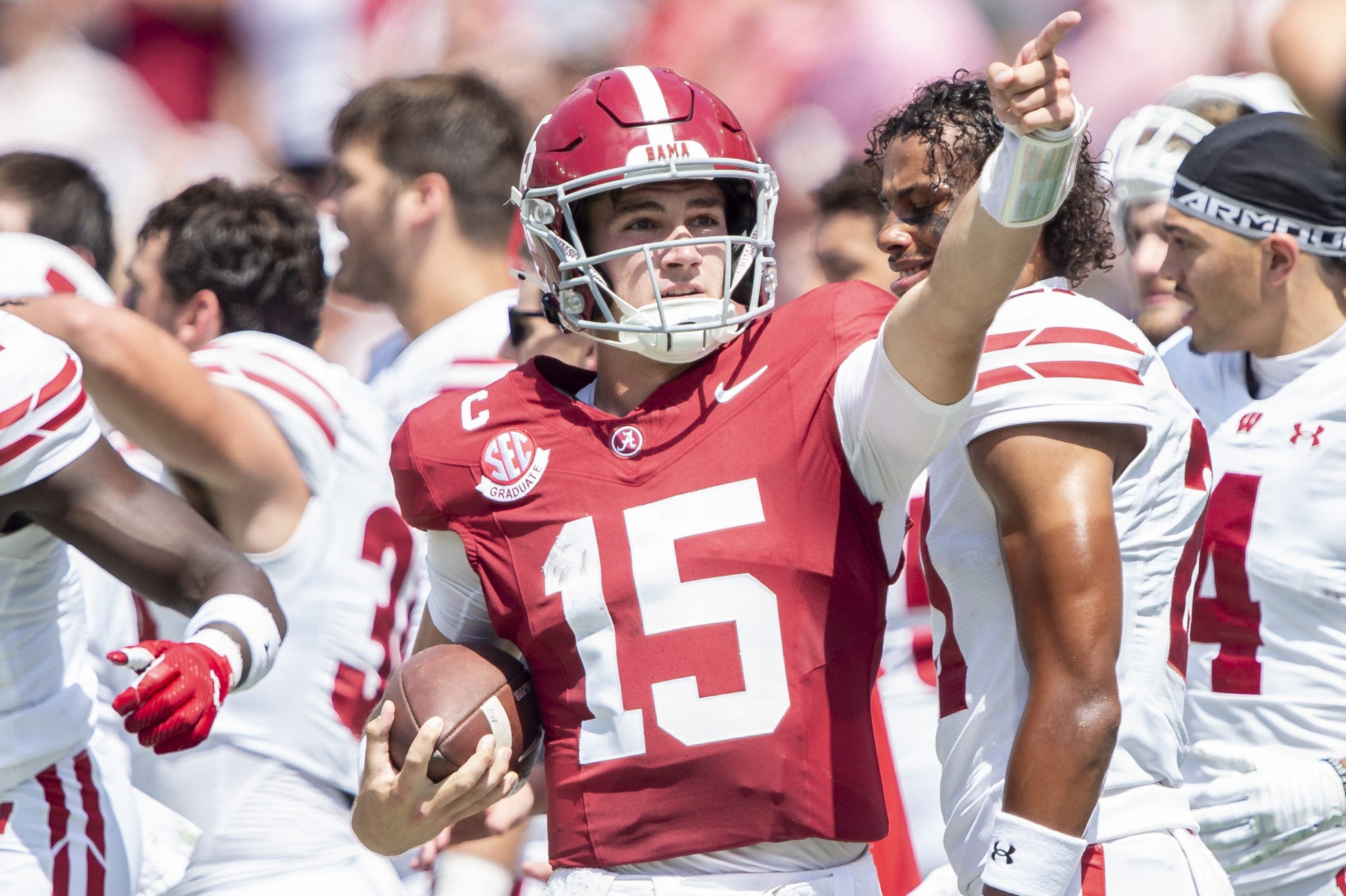 Ty Simpson and Alabama might be playing for their CFP lives when they host Oklahoma in November. (Photo by Michael Chang/Getty Images)
