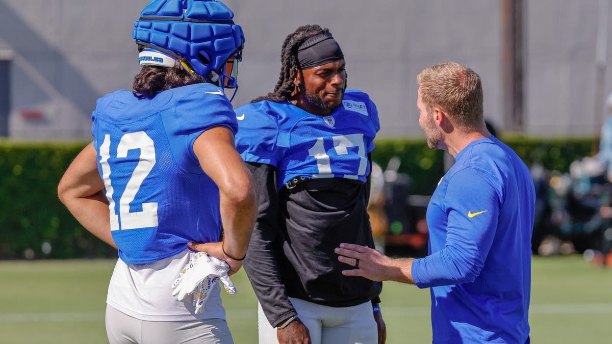 Davante Adams has emerged as a leader for the Rams ahead of his first regular-season with the team, taking Puka Nacua (left) under his wing. (Photo by Jevone Moore/Icon Sportswire via Getty Images)