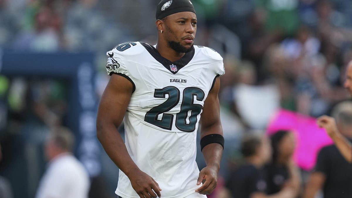 Saquon Barkley had a historic first season with the Eagles, but history says he has a tough road ahead if he wants to repeat his 2024 performance. (Photo by Mitchell Leff/Getty Images)