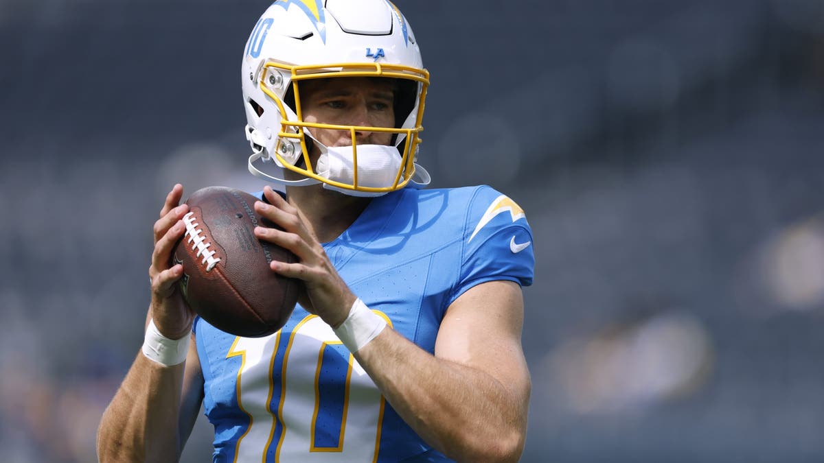 Chargers star QB Justin Herbert is the guest for the debut episode of Sanchez's new podcast, "Rearview." (Photo by Harry How/Getty Images)