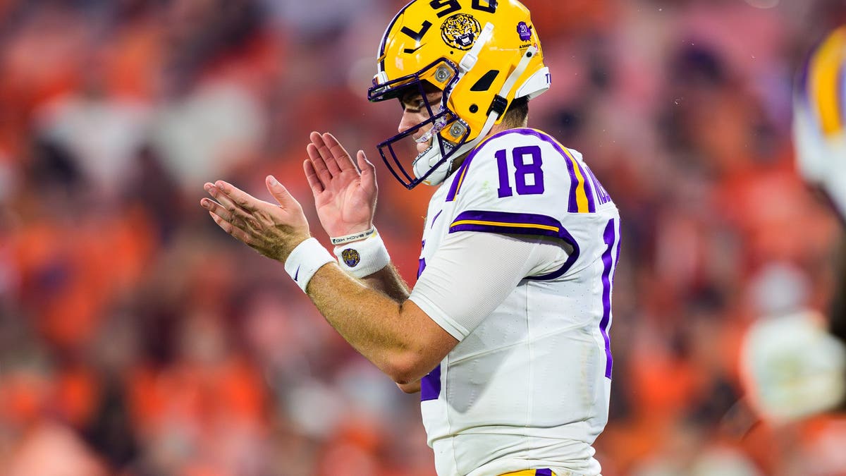 LSU QB Garrett Nussmeier #18 in action against Clemson at Memorial Stadium. (Photo by Gus Stark/LSU/University Images via Getty Images)