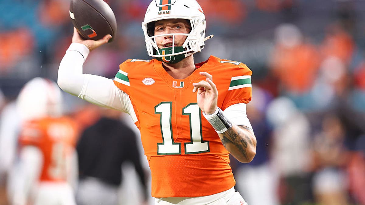 Carson Beck has thrown for 472 yards and four touchdowns in two games with Miami. (Photo by Megan Briggs/Getty Images)