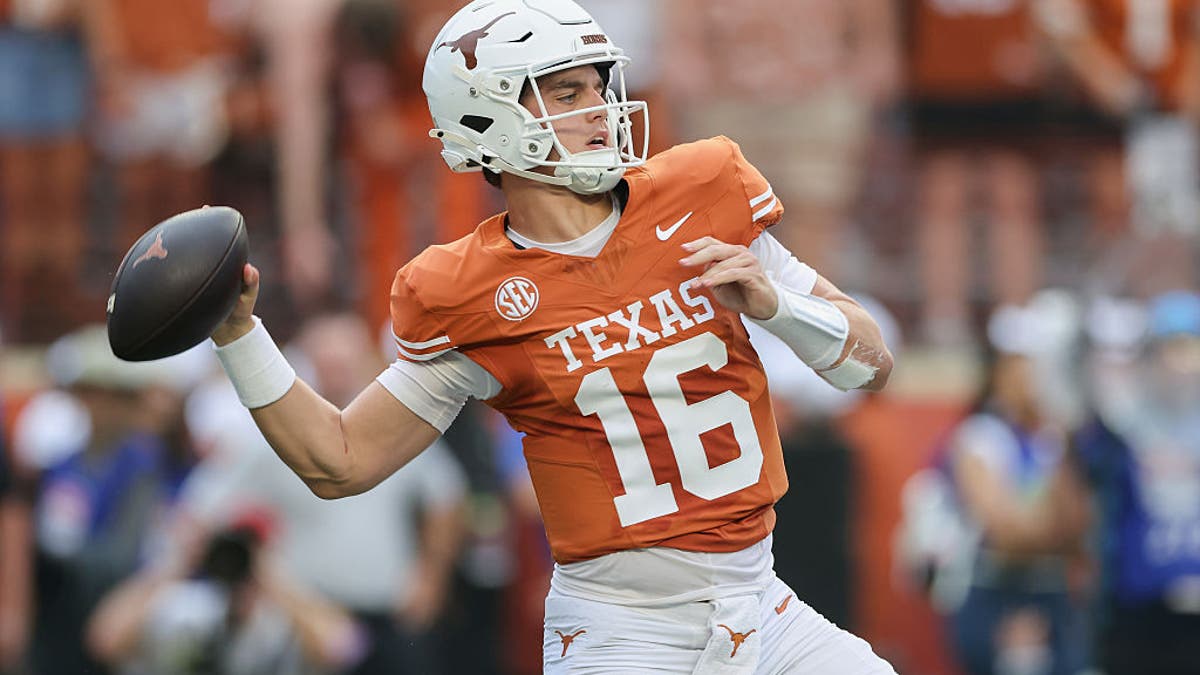 Arch Manning led Texas to its first win of the 2025 season on Saturday against San Jose State. (Photo by Tim Warner/Getty Images)