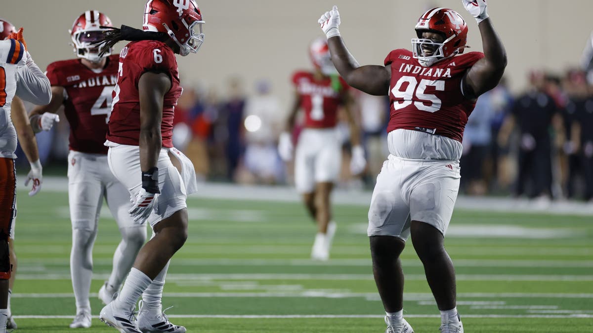 Tyrique Tucker (No. 95) and Mikail Kamara (No. 6) have helped Indiana form one of the best pass rushes in the nation. (Photo by Joe Robbins/Icon Sportswire via Getty Images)