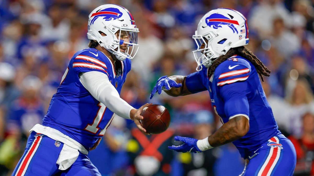 Josh Allen and James Cook have made the Bills' offense dynamic through the first four weeks of the season. (Photo by Lauren Leigh Bacho/Getty Images)