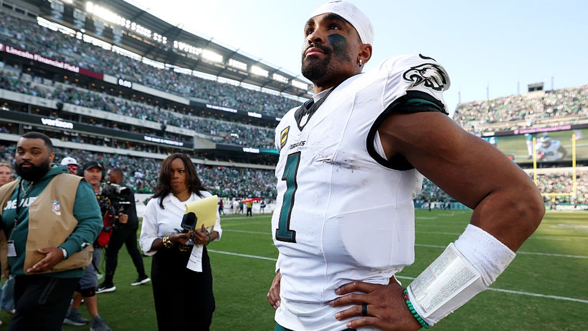 Jalen Hurts looks on after defeating the Rams 33-26 at Lincoln Financial Field on Sept. 21. (Photo by Ishika Samant/Getty Images)