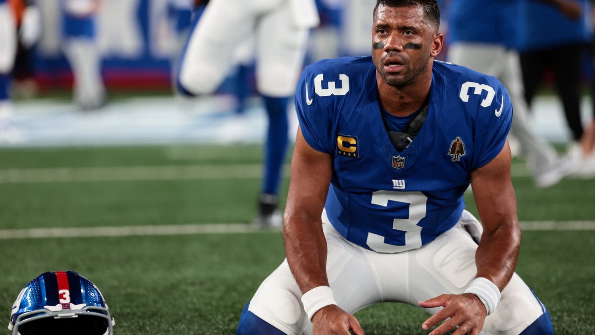 Russell Wilson's days as the Giants' starting quarterback could be over, with the team set to start rookie Jaxson Dart in Week 4. (Photo by Kathryn Riley/Getty Images)