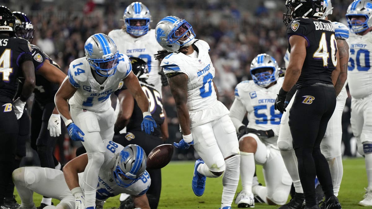 Jahmyr Gibbs rushed for two touchdowns in the Lions' win over the Ravens on Monday night. (Photo by Jess Rapfogel/Getty Images)