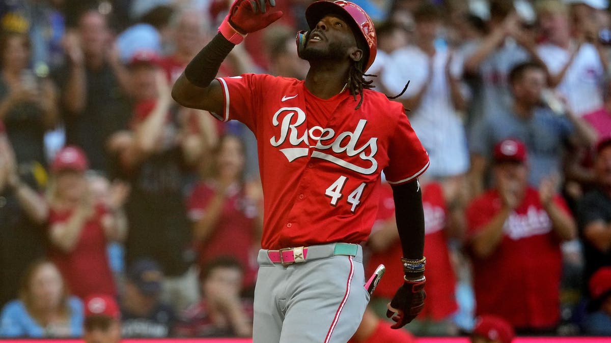 Elly De La Cruz led the 2025 Reds in doubles, home runs and RBIs. (Photo by John Fisher/Getty Images)