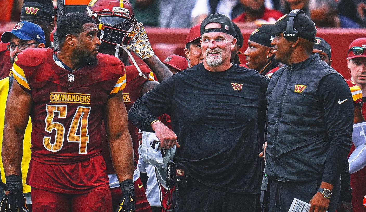 Commanders HC Dan Quinn Bloodied in Sideline Collision With QB Marcus Mariota