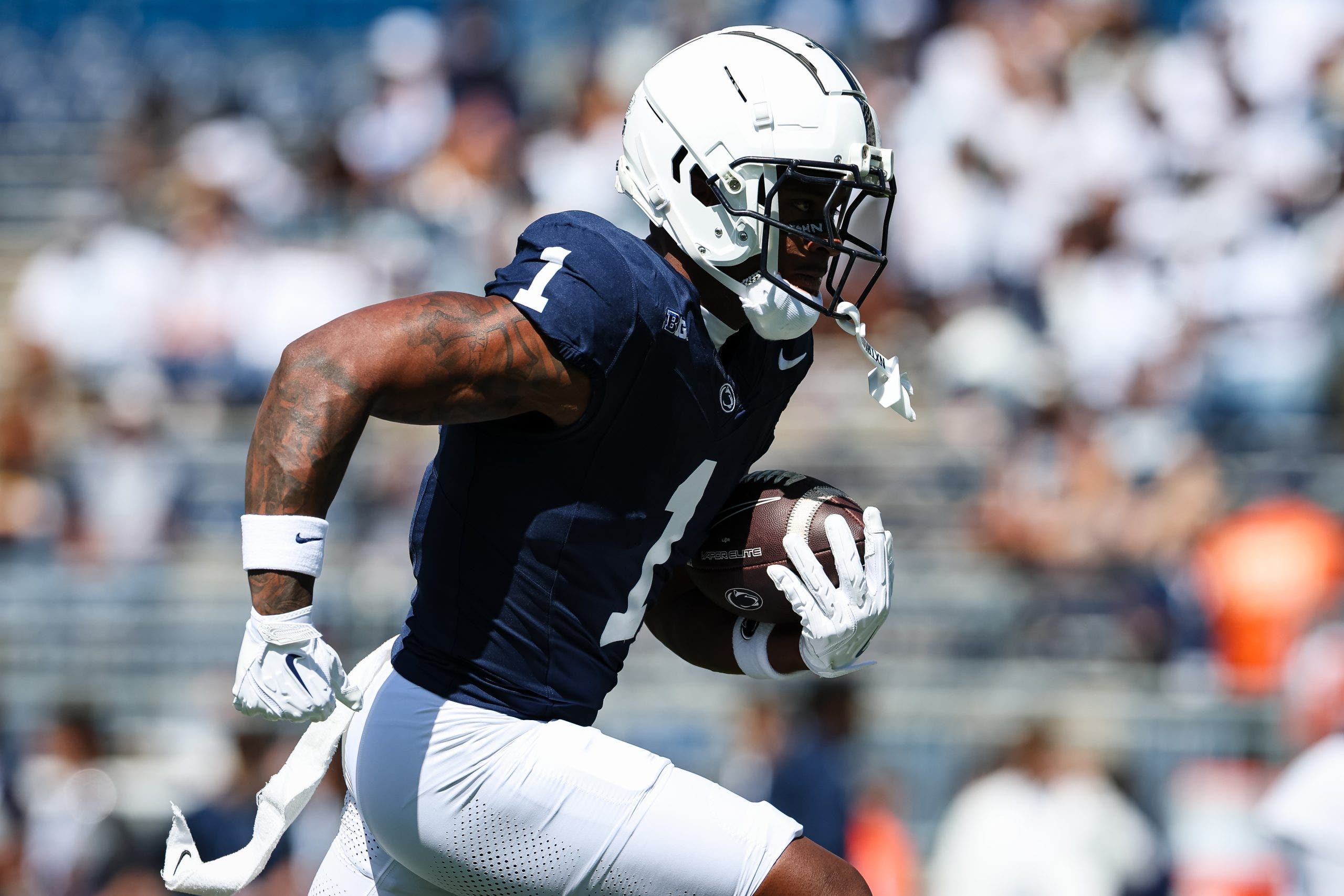 Kyron Hudson leads Penn State in receiving with 208 yards through five games. (Photo by Scott Taetsch/Getty Images)